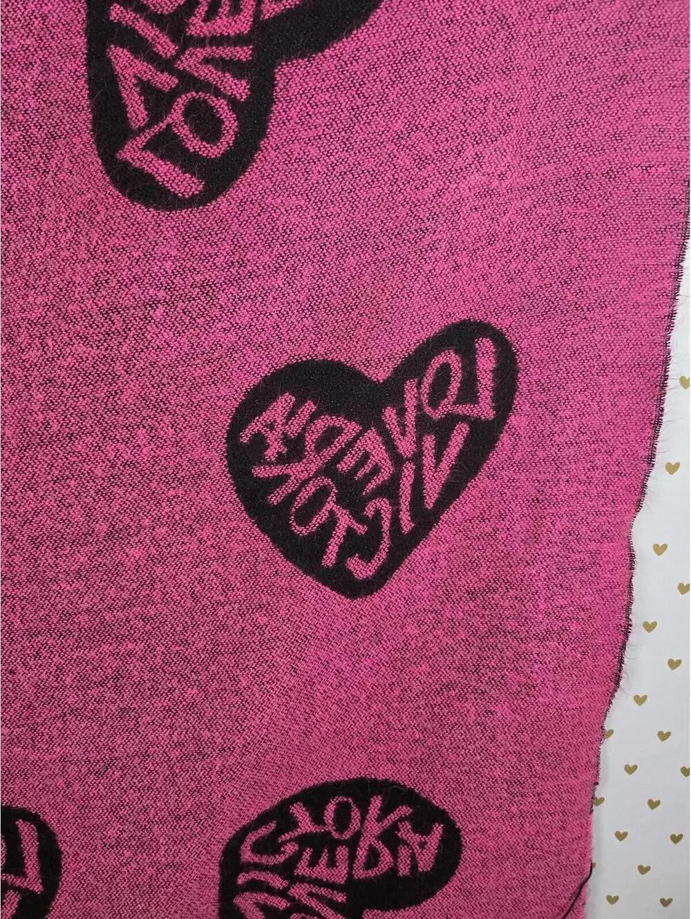 Victoria Secret LOVE VICTORIA Throw Blanket Fringe 50”X60” Pink & Black Hearts